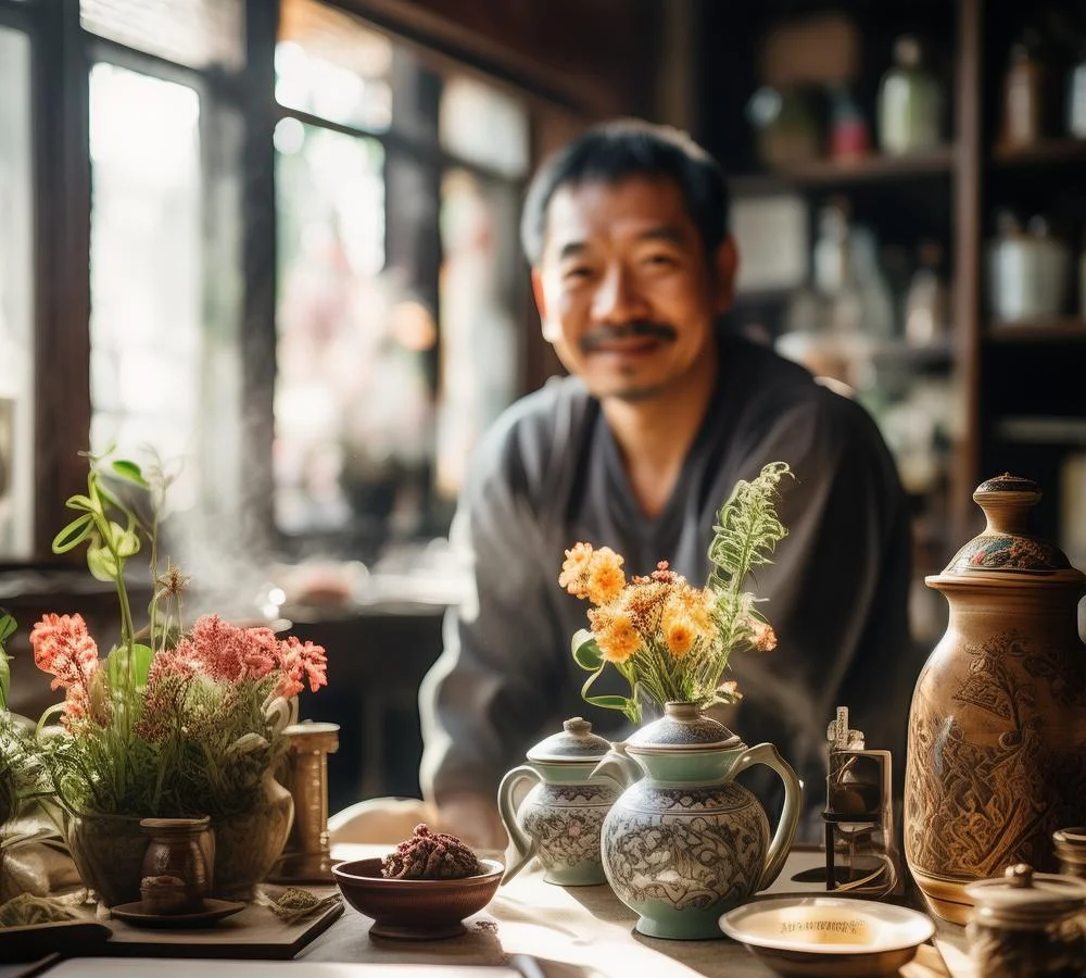 中医养生馆迎宾台:传统与现代的完美融合