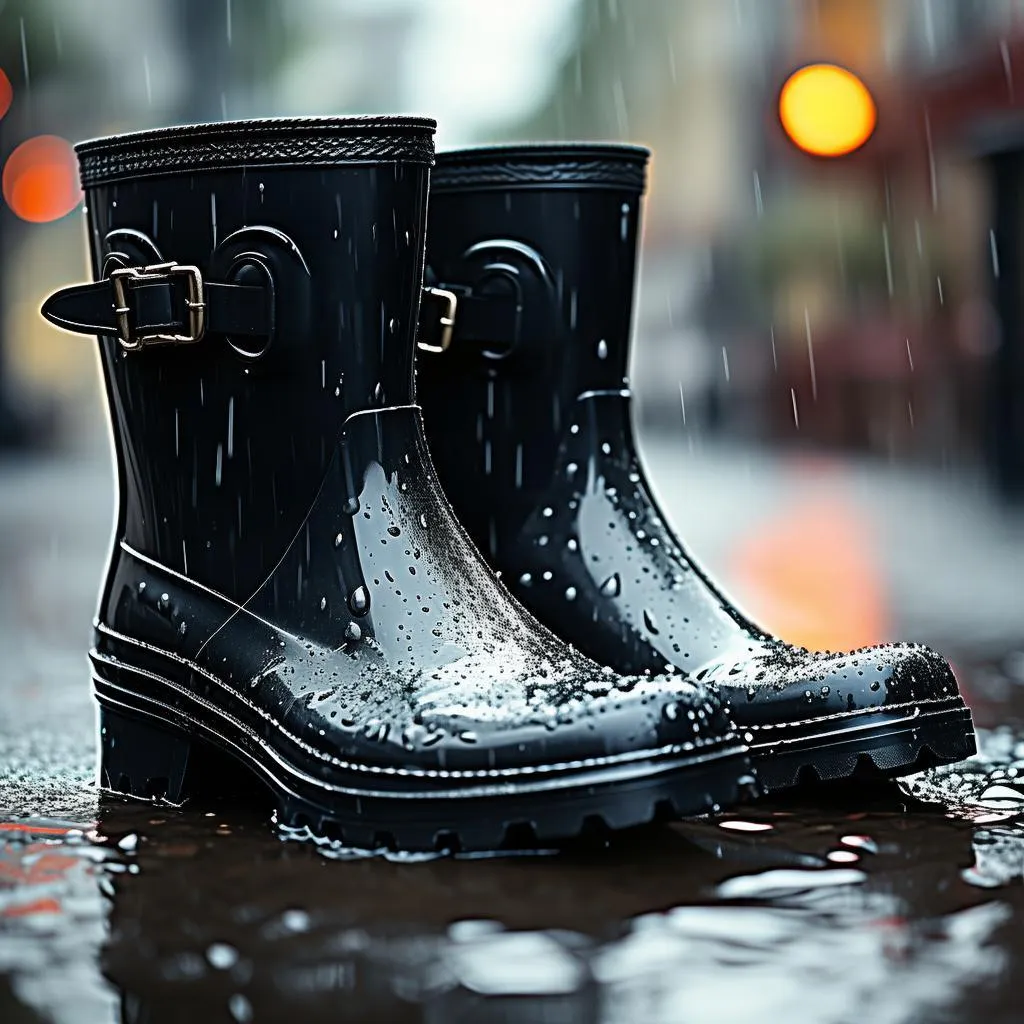 正雨黑色雨鞋，时尚与实用的完美结合，让你的出行不再湿哒哒