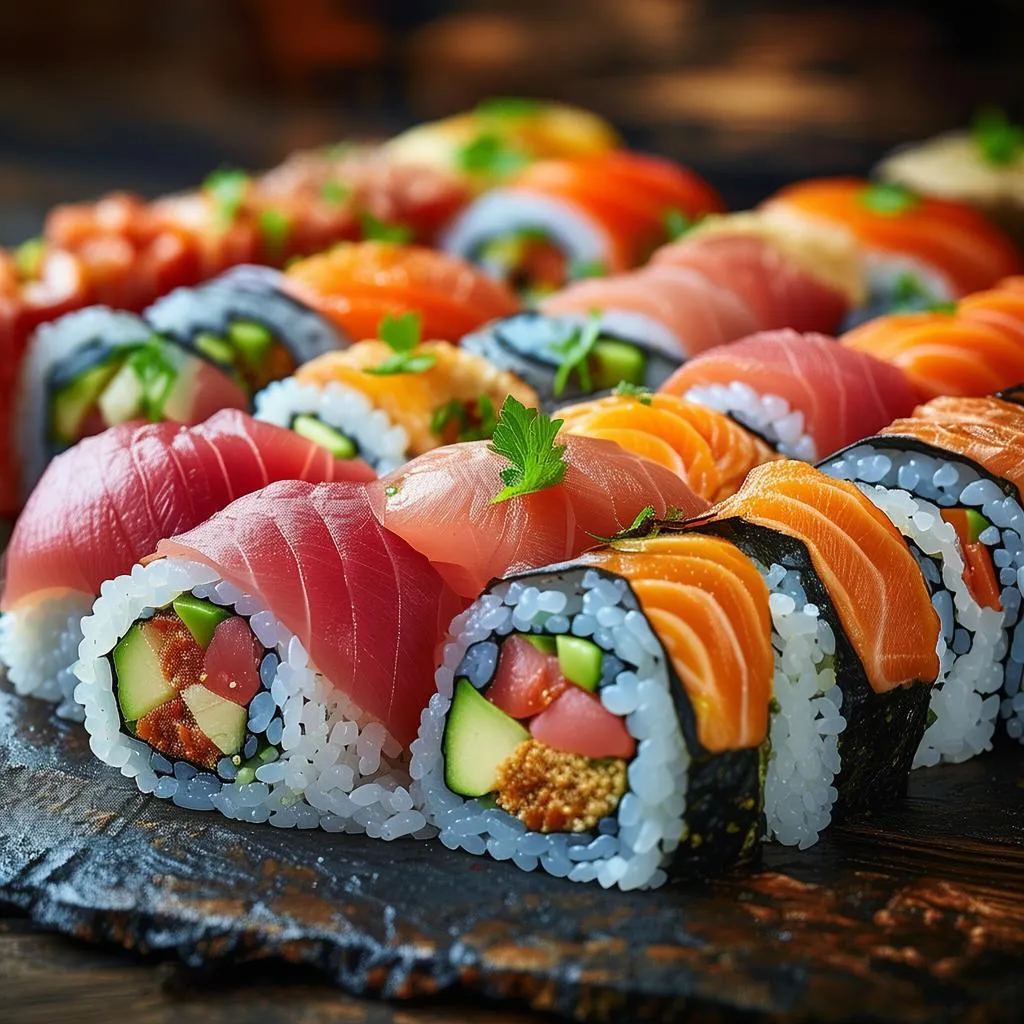 军舰寿司与手握寿司饭团的完美融合：日式海鲜盛宴的奥秘解析